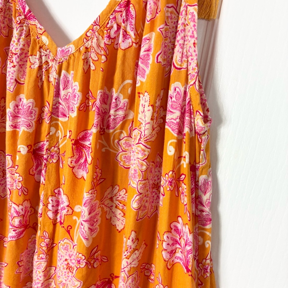 Old Navy Orange Floral A-Line Tie Straps Dress L Tropical Vacay Summer Resort - Picture 5 of 8